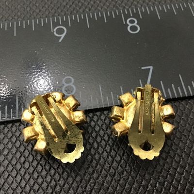 Austria Crystal Clip on Earrings Signed Vintage