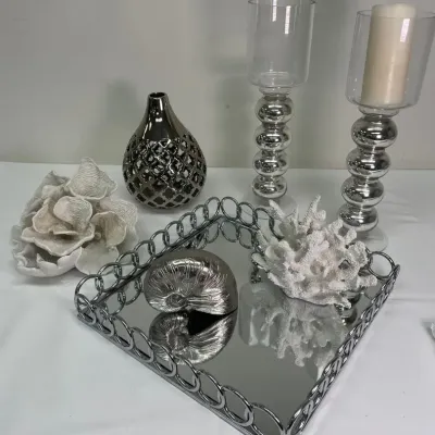 Sea inspired white glass metal decor