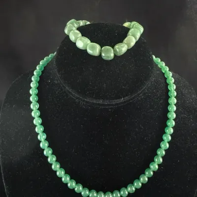 Jadeite beaded bracelet and glass beaded necklace