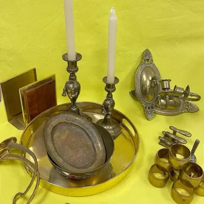 Unique brass candlestick holders and more