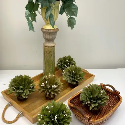 Wood wicker and textured faux plant decor