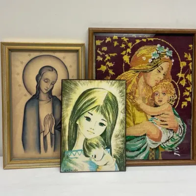 Mother mary and child artwork trio