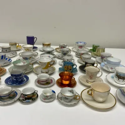 Vintage teacups saucers some w chips as pictured