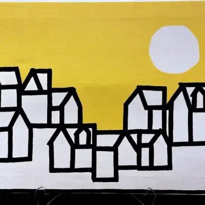 Modernist canvas city scene by robert van allen