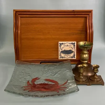 Jones glassworks fused glass copper crab plate and more