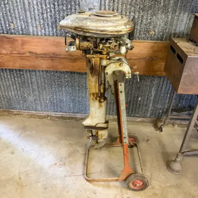 Vintage Evinrude/Elto Style Single-Cylinder Outboard Motor w/ Rolling Stand
