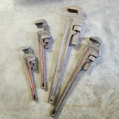 Lot of 4 Vintage RIDGID Heavy-Duty Cast-Iron Pipe Wrenches (14", 18", 24", 36")