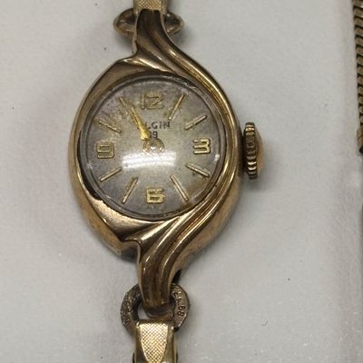 LOT 77: Vintage Elgin Watch w/10K.R.G.P. Bezel, 1/20 12kGF Bracelet & Gruen Watch w/10K.R.G.P. Bezel