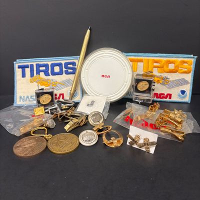 LOT 73: Vintage RCA Memorabilia: Patches, Tie Tacks, Tie Clips, Lapel Pins, Coasters, Pen