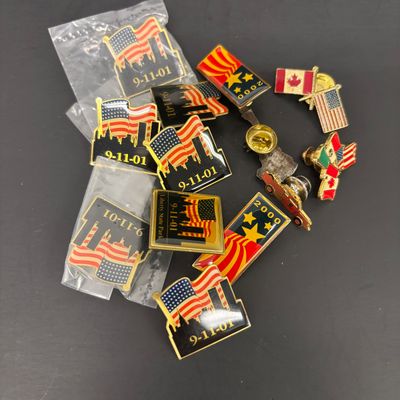 LOT 37: Tony Laina Leather Belt Buckle, USA-Themed Pins, US Mint Independence Hall Coins & More