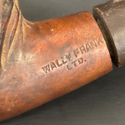 LOT 33: Wally Frank LTD Carved Wood Horse Head Pipe with Scottish Terrier Metal Pipe Holder & Silent Butler