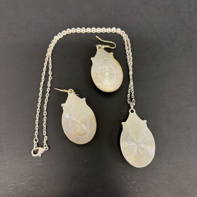 LOT 44: Silver-Tone Double-Strand Beaded Necklace with Matching Earrings & Silver-Tone Necklace and Earrings with Large...