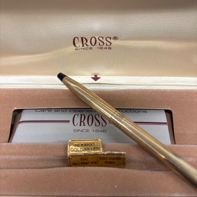 LOT 30: Vintage Cross 1/20 10Kt GF Pen with Gold-Tone Quill, Silver-Tone Cross & More