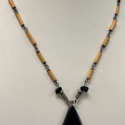 LOT 71: Silver-Tone Porcupine Quill Artisan Necklace with Costume Earrings