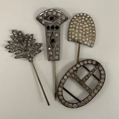 LOT 102: Vintage Rhinestone Stick Pins and Belt Buckle