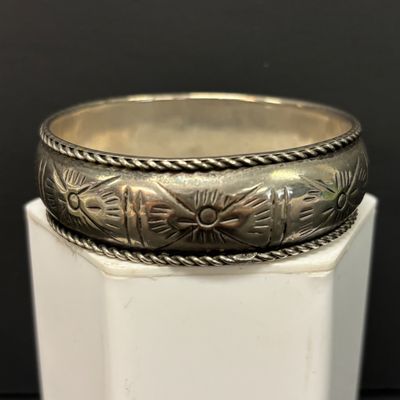 LOT 45: Silver-Tone Tribal Cuff with Teardrop Faux Turquoise & Silver-Tone Engraved Cuff