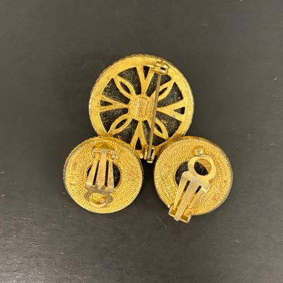 LOT 70: Gold Vermeil 925 Layered Filigree Flower Brooch 7.75gtw with a Vintage Czechoslovakian Filigree Belt Buckle & More