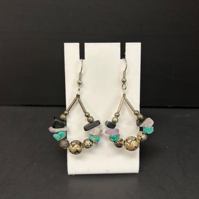 LOT 44: Silver-Tone Double-Strand Beaded Necklace with Matching Earrings & Silver-Tone Necklace and Earrings with Large...