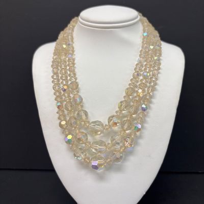 LOT 48: Vintage Rhinestone Jewelry with Glass Aurora Borealis Bead Necklace