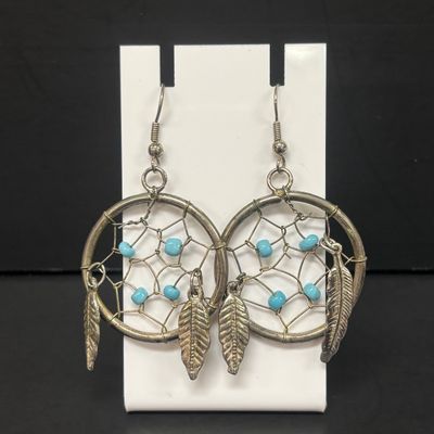 LOT 75: Alpaca Mexico Silver Inlaid Floral Cuff Bracelet, Coin Bracelet along with Dream Catcher Silvertone Earrings