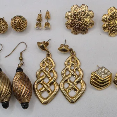 LOT 61: Vintage Gold Tone Pierced Earrings Varying Sizes Monet Avon & More