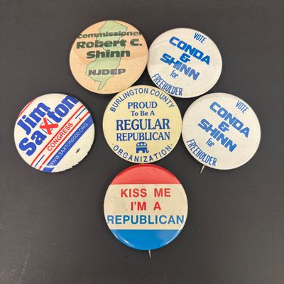 LOT 34: Collection of Vintage Political Pins with Wood Box
