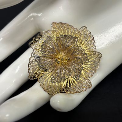 LOT 70: Gold Vermeil 925 Layered Filigree Flower Brooch 7.75gtw with a Vintage Czechoslovakian Filigree Belt Buckle & More