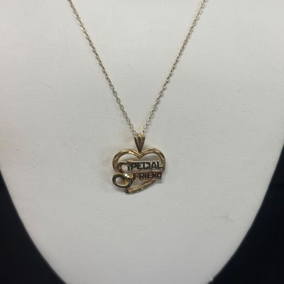 LOT 105: Michael Anthony Tri-Color 14k Gold 'Special Friend' Pendant 1.9gtw, 20" Gold Vermeil Chain w/925 Clasp