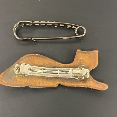 LOT 41: Vintage Belts, Red Enamel Costume Jewelry, Cat-Themed Ashtray and Pin & More