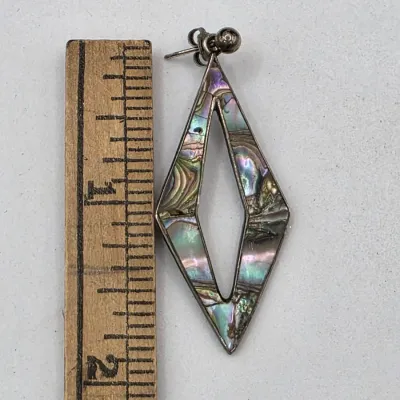LOT 55: Two Pairs of Vintage Sterling Silver Earrings (13.6gtw) and an Aztec Panel Bracelet with Inlaid Abalone