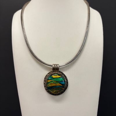 LOT 84: Sterling 925 and Dichroic Glass Pendant 20.9gtw with a Sterling 925 Italy Chain 21.6g