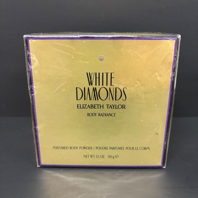 LOT 28: New/Old Stock White Diamonds 5.3Oz Body Powder, Calais Cologne Spray, Milk Glass Scotty Dog Perfume Bottle & Crystal Dish
