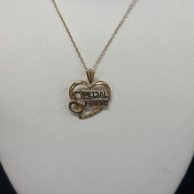 LOT 105: Michael Anthony Tri-Color 14k Gold 'Special Friend' Pendant 1.9gtw, 20" Gold Vermeil Chain w/925 Clasp