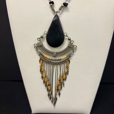 LOT 71: Silver-Tone Porcupine Quill Artisan Necklace with Costume Earrings
