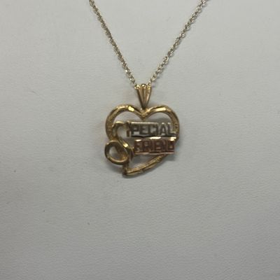 LOT 105: Michael Anthony Tri-Color 14k Gold 'Special Friend' Pendant 1.9gtw, 20" Gold Vermeil Chain w/925 Clasp
