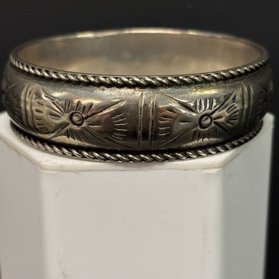 LOT 45: Silver-Tone Tribal Cuff with Teardrop Faux Turquoise & Silver-Tone Engraved Cuff