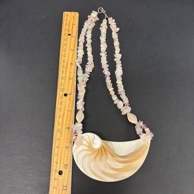 LOT 81: Beautiful Statement Cut Shell Necklace, Amethyst Color Stone Necklace, Pink & Green Jade Color Stone Necklace, Pearl Set,...