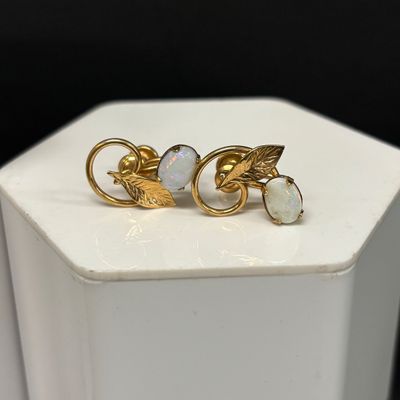 LOT 106: Tear Drop Opal Electroplated Size 7 Ring, 10kgf Teardrop Opal Earrings, 12kgf Faux Opal Screw Back Earrings & Gold Fill...