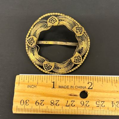 LOT 70: Gold Vermeil 925 Layered Filigree Flower Brooch 7.75gtw with a Vintage Czechoslovakian Filigree Belt Buckle & More
