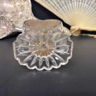 LOT 35: Antique Figural Pug Pounce Pot/Shaker, 10k GF Eyeglasses, Heart Shaped Toothpick Holder, Ornate Floral Handheld Mirror &...