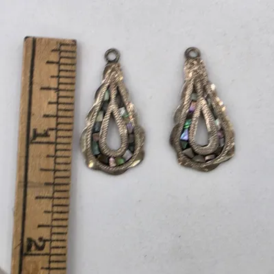 LOT 55: Two Pairs of Vintage Sterling Silver Earrings (13.6gtw) and an Aztec Panel Bracelet with Inlaid Abalone
