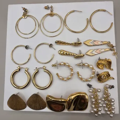 LOT 61: Vintage Gold Tone Pierced Earrings Varying Sizes Monet Avon & More