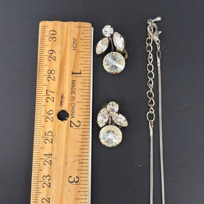 LOT 48: Vintage Rhinestone Jewelry with Glass Aurora Borealis Bead Necklace