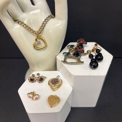 LOT 72: Sterling Post Rhinestone Earrings, 14k GF and Painted Porcelain Earrings & More
