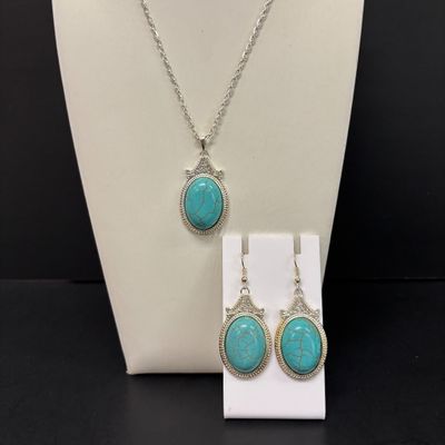 LOT 44: Silver-Tone Double-Strand Beaded Necklace with Matching Earrings & Silver-Tone Necklace and Earrings with Large...