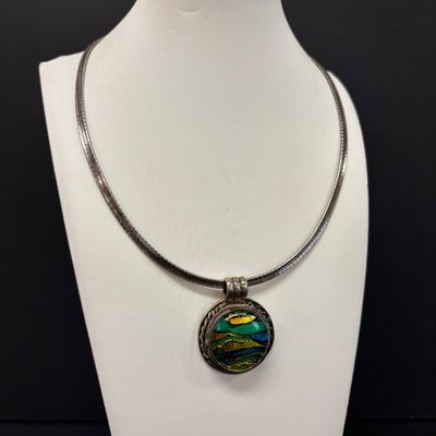 LOT 84: Sterling 925 and Dichroic Glass Pendant 20.9gtw with a Sterling 925 Italy Chain 21.6g