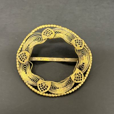 LOT 70: Gold Vermeil 925 Layered Filigree Flower Brooch 7.75gtw with a Vintage Czechoslovakian Filigree Belt Buckle & More