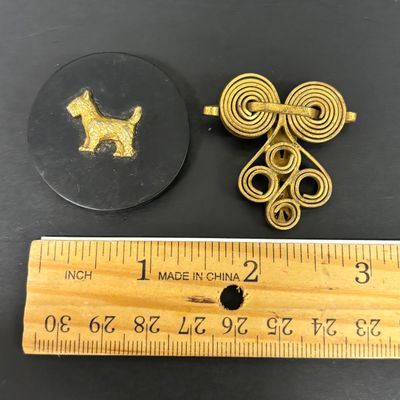 LOT 70: Gold Vermeil 925 Layered Filigree Flower Brooch 7.75gtw with a Vintage Czechoslovakian Filigree Belt Buckle & More
