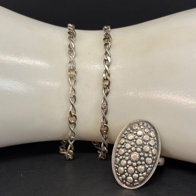 LOT 101: Set of (2) Michael Anthony 14k/925 Bracelets Gold Vermeil (3.5g/3.6g) with a Beau Craft 925 Sterling Adjustable Ring 6.1g