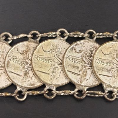 LOT 75: Alpaca Mexico Silver Inlaid Floral Cuff Bracelet, Coin Bracelet along with Dream Catcher Silvertone Earrings